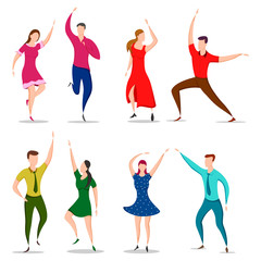 Fototapeta premium easy to edit vector illustration of group of dancing people friend colleague celebrating birthday, new year disco dance holiday