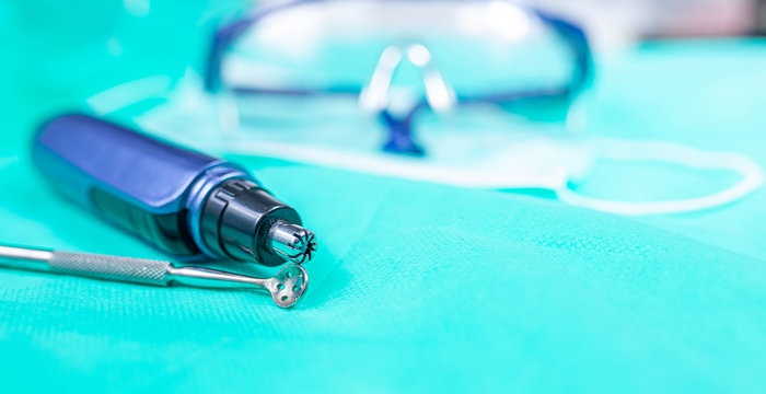 mechanical and electrical surgical instruments of a dentist.