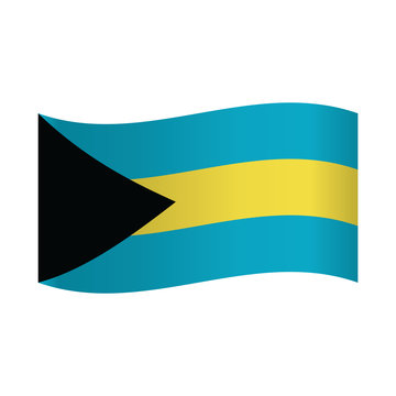 Waving Bahamas flag on a white background. Vector illustration.