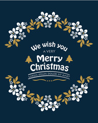 Design element of white wreath frame, for card decoration of very merry christmas. Vector