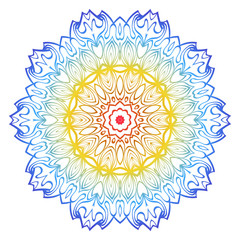 Ornamental Circle Pattern. Hand Draw Mandala. Vintage Decorative Elements. Vector illustration. Red, yellow, blue gradient. For Book, Greeting Card, Invitation, Tattoo. Anti-Stress Therapy Pattern.
