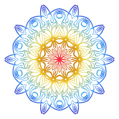 Ornamental Circle Pattern. Hand Draw Mandala. Vintage Decorative Elements. Vector illustration. Red, yellow, blue gradient. For Book, Greeting Card, Invitation, Tattoo. Anti-Stress Therapy Pattern.