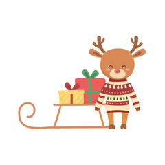 merry christmas celebration cute reindeer with sweater sled gift