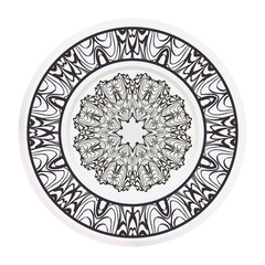 Set of 2 matching decorative plates for interior design. Empty dish, porcelain plate mock up design. Vector illustration. Decorative plates with Mandala ornament patterns. Home decor background.