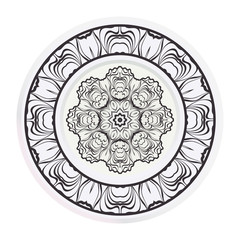 decorative plates for interior design. Empty dish, porcelain plate mock up design. Vector illustration. Decorative plates with stilish ornament patterns. Home decor background.