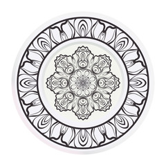 decorative plates for interior design. Empty dish, porcelain plate mock up design. Vector illustration. Decorative plates with Mandala ornament patterns. Home decor background.