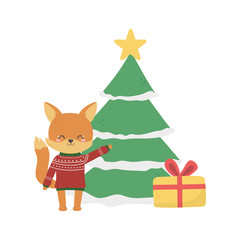 merry christmas celebration cute fox season party tree gift