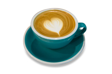 A cup of cappuccino coffee make in heart shape, focus selective.