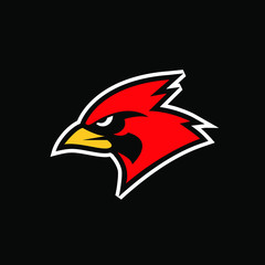 cardinal bird red logo icon design vector with black background