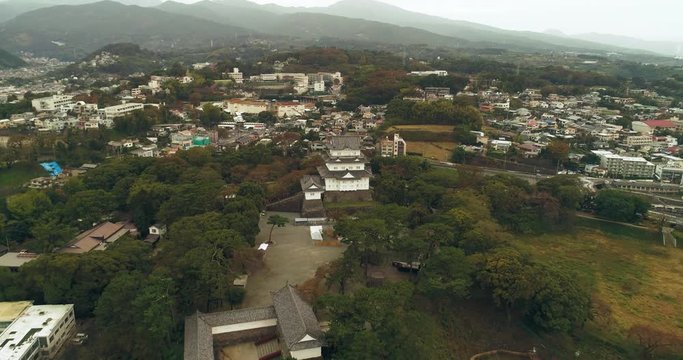 Aerial shot of Odawara Castle was located in the center of the Odawara City, Japan