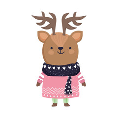 merry christmas celebration cute deer with sweater and scarf