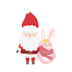 merry christmas celebration santa claus rabbit with scarf