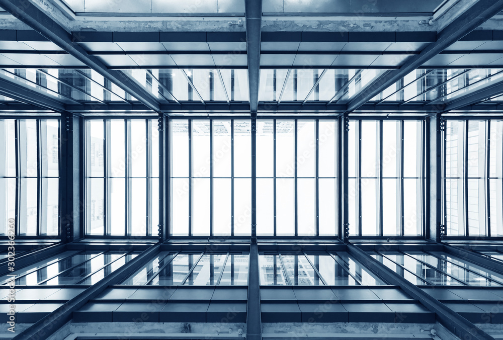 Poster Interior view of modern architecture. Building abstract background