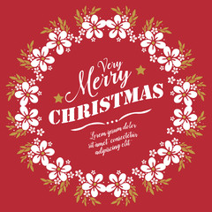 Handwritten greeting card of very merry christmas, with graphic white flower frame. Vector