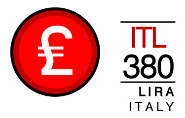 ITL, 380, Lira, Italy Banking Currency icon typography logo banner set isolated on background. Abstract concept graphic element. Collection of currency symbols ISO 4217 signs used in country