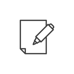 Felt pen and paper line icon. Writing linear style sign for mobile concept and web design. Paper document with pen outline vector icon. Form symbol, logo illustration. Vector graphics