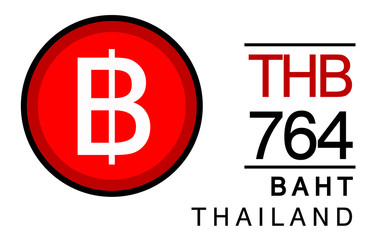 B, THB, 764, Baht, Thailand Banking Currency icon typography logo banner set isolated on background. Abstract concept graphic element. Collection of currency symbols ISO 4217 signs used in country