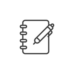 Fototapeta premium Pen and notebook page line icon. linear style sign for mobile concept and web design. Note pad paper and pencil outline vector icon. Symbol, logo illustration. Vector graphics