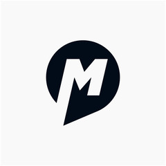Letter M negative space with bubble Logo Template Vector Design. Social Talk, chat, app, forum, social media. Modern logotype symbol - vector