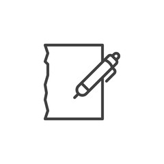Pen and paper line icon. Document edit linear style sign for mobile concept and web design. Note paper and pencil outline vector icon. Writing form symbol, logo illustration. Vector graphics
