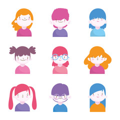 cute little boys and girls characters portrait set