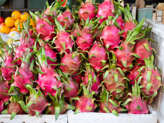 Close Up of a Stack of Dragon Fruit at an Outdoor Market