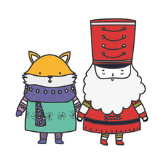 merry christmas celebration nutcracker soldier and fox with sweater