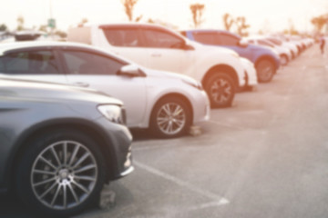 photo blurred aerial car parking lot outdoors Square, cars in row Parking on the side of the road...