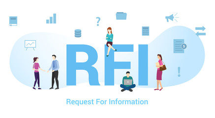 rfi request for information concept with big word or text and team people with modern flat style - vector