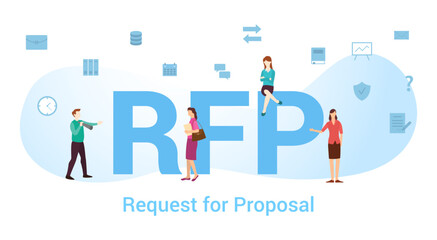 rfp request for proposal concept with big word or text and team people with modern flat style - vector - obrazy, fototapety, plakaty