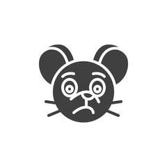 Sad rat emoticon vector icon. filled flat sign for mobile concept and web design. Unhappy mouse face emoji glyph icon. Chinese 2020 year of the rat symbol, logo illustration. Vector graphics