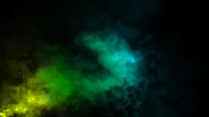 Abstract colorful fog smoke moves on isolated black background . The concept of aromatherapy