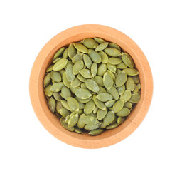 pumpkin seeds on white background.