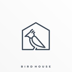Bird With House Line Art Design Concept Illustration Vector Template