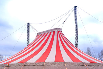 Large Peaks On Red And White Striped Circus Big Top Tent
