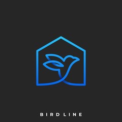 Bird With House Line Art Design Concept Illustration Vector Template