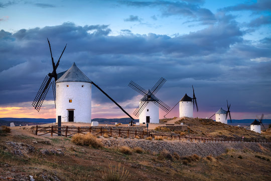 Windmills of Consuegra on sunset, Castilla-La Mancha, Spain