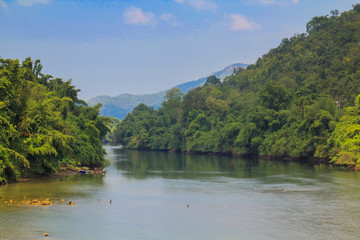 Fototapeta na wymiar landscape river Kwai Yai with mountain Erawan National Park, Kanchanaburi, Thailand