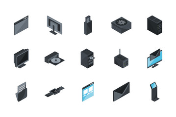 technology hardware device computer icons set isometric