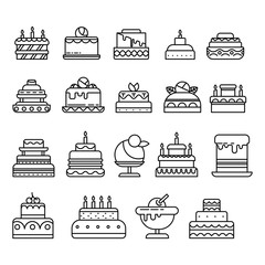 Cakes isolated line icon, birthday and wedding desserts