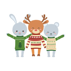 merry christmas celebration cute bear deer and rabbit sweater party