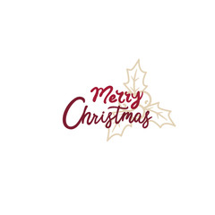 Merry Christmas vector text Calligraphic Lettering with Holly berry leaves design card template. Creative typography for Holiday Greeting Gift Poster. Xmas Calligraphy Font style Banner