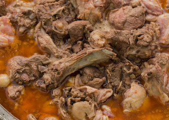 Kavurma is a Turkic sheep meat dish. Pieces of meat are stewed in a large cauldron over an open...