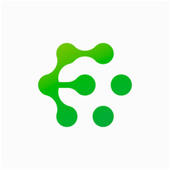 Molecule Initial Letter F Logo Design Inspiration Vector Illustration. Technology logo in the form of atoms. network connection icon, share symbol design - vector