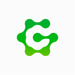 Molecule Initial Letter G Logo Design Inspiration Vector Illustration. Technology logo in the form of atoms. network connection icon, share symbol design - vector