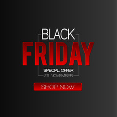 Obraz premium Black Friday sale inscription design template. Black Friday Super Sale offer. Discount offer presentation. Creative concept for sales season. Black Friday banner. Vector illustration on black backgro