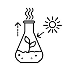 Plant sprout in beaker isolated line icon, in vitro growing and soil test