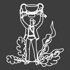 Successful businessman isolated outline icon, trophy and prize