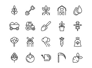 rural agriculture thick line icons set