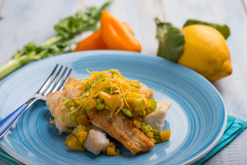 cod fillet with celery capsicum and orange peel